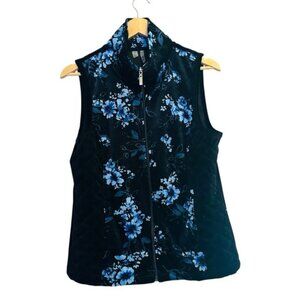 Silverwear Black Velvet Quilted Floral Vest – Women’s Size M Sleeveless Full Zip